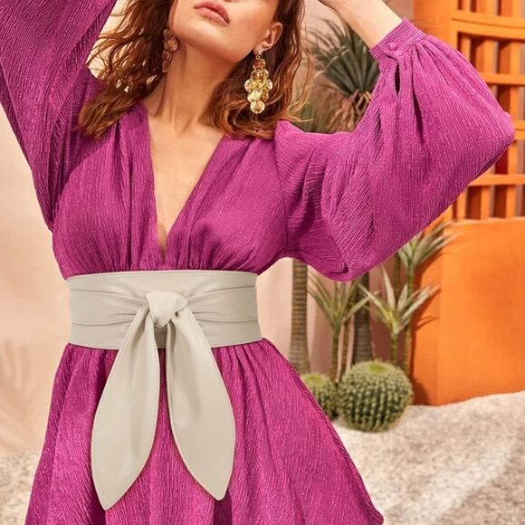 nilcashopper Accessories - Women's Obi belt wide Vegan Leather corset knotted with bow at the waist